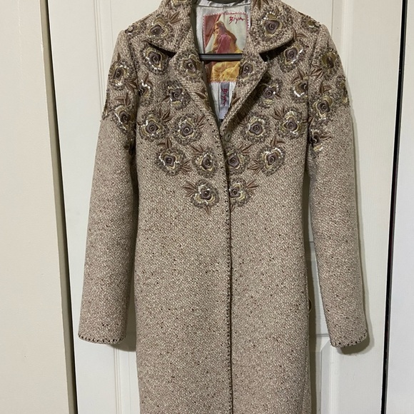 Biya Johnny Was New Wool coat embroidered with flowers US6 small $650.00 - Picture 1 of 9